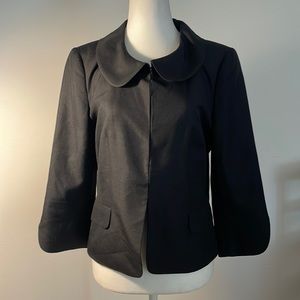 Caslon Black Blazer Fitted Cropped Retro Look 3/4 Sleeves Curve Collar Size 8
